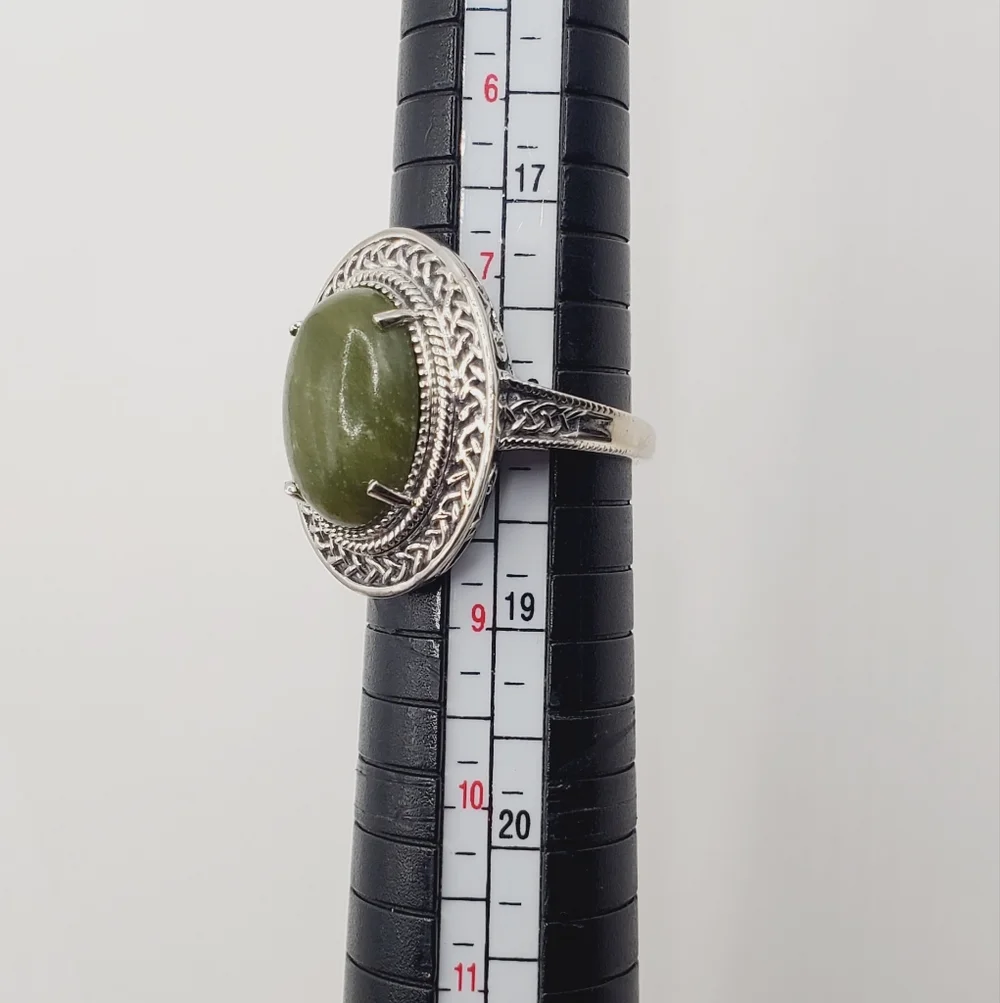 7 Carat Connemara Green Marble 925 Sterling Silver Statement Ring